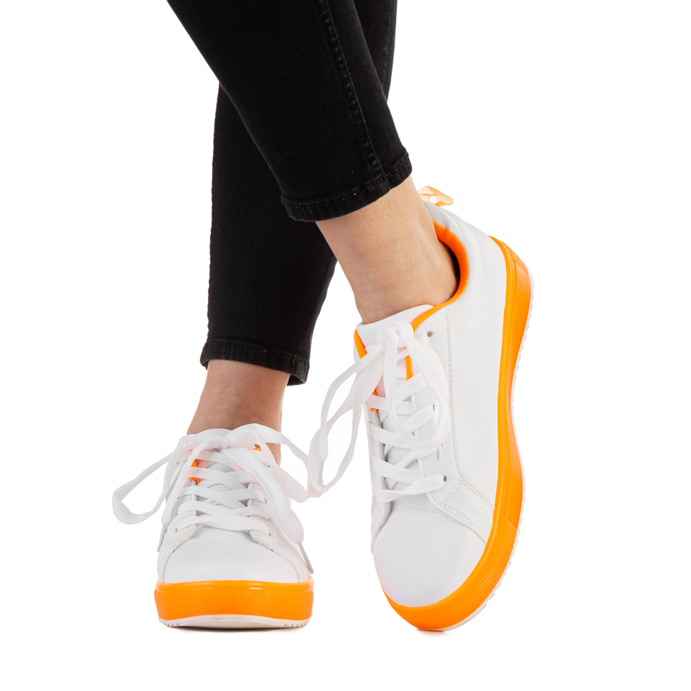 Pantofi sport dama Luela albi cu portocaliu - Kalapod.net